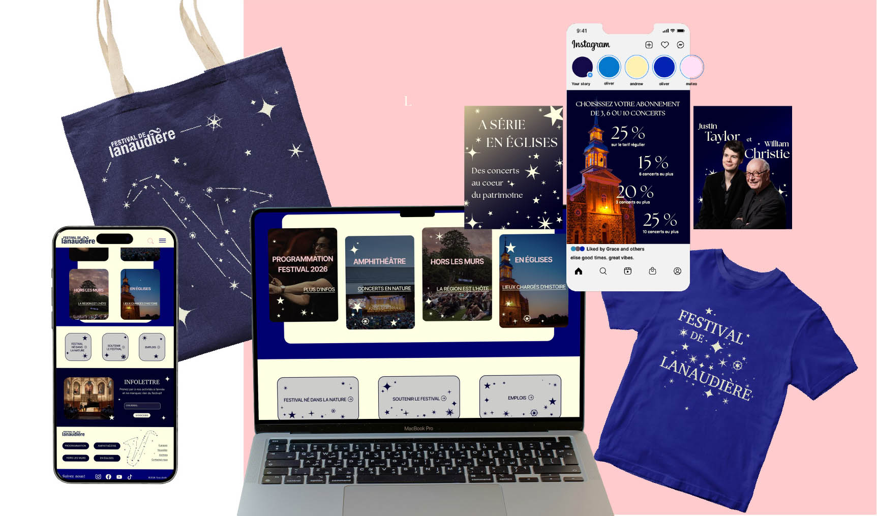 Ensemble d'objets déclinés pour la campagne du festival de Lanaudière